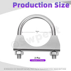 Swpeet 2Pcs 2 Inches - 50mm Exhaust U Clamp Kit, 304 Stainless Steel Muffler U-Bolt Clamps, Universal Heavy Duty U-Bolt Muffler Clamp Ideal for Tip Pipes Connection