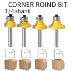 1/4Shank 4pcs Corner Rounding Bit Set(5/16" 3/16" 1/4" 1/8" Radius 4Pcs) Corner Rounding Edge-Forming Roundover