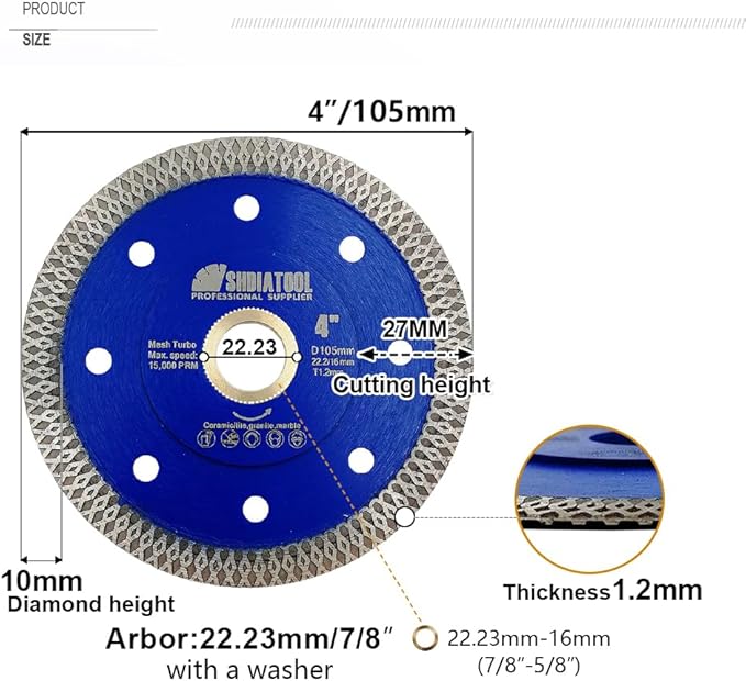 SHDIATOOL 4 Inch Diamond Saw Blade Cutting Porcelain Tile Ceramic Granite Marble Brick
