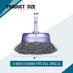 5 Pack Wire Cup Brush for Drill, Wire Brush for Drill 1/4 Inch Hex Shank, 0.012 Inch Coarse Carbon Steel- 3 Inch Wire Brush Drill Attachment