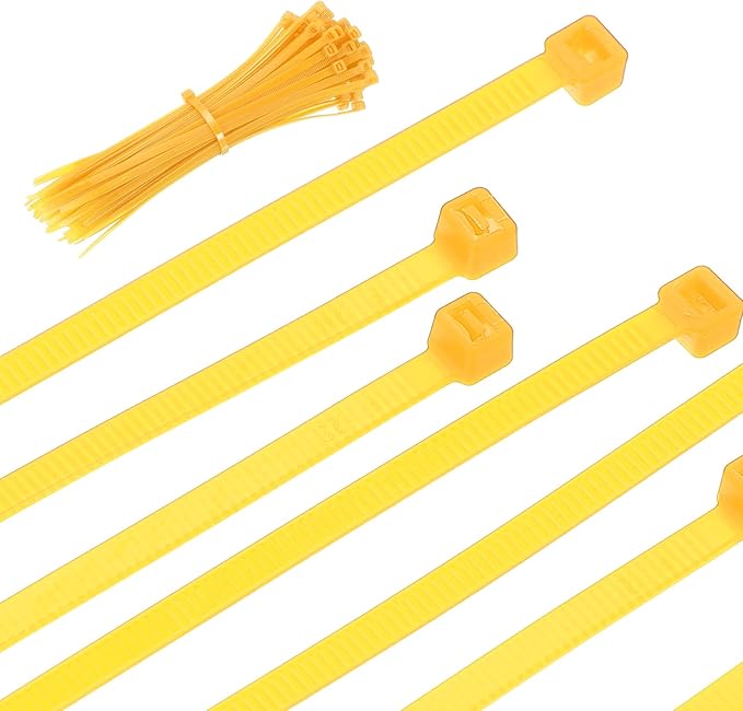 PATIKIL Cable Zip Ties 8 Inch, 100 Pcs Self-Locking Nylon Wire Tie Wraps Heavy Duty Cord Management with 50 lbs Tensile Strength for Indoor and Outdoor, Yellow (0.2"W)