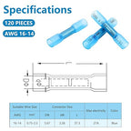 120 Pcs Heat Shrink Butt Connectors, AWG16-14 Waterproof Insulated Electrical Wire Connectors, Crimp Connectors Butt Splice Terminal for Automotive Marine Boat Truck Trailer Stereo (Blue)