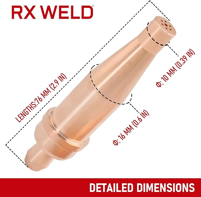 RX WELD 1-1-101 Acetylene Cutting Torch Tips, Fit V-Style Heavy Duty Torch - Pack of 2