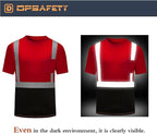 High Visibility Shirts Quick Dry Safety T Shirts with Reflective Strips and Pocket Short Sleeve Mesh Hi Vis Construction Work Class 2 Shirt for Men/Women Black Bottom Red,XL