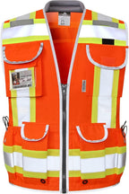 Dib Safety Reflective Vest Heavy Duty, High Visibility Two Tone Engineer Vest, Made with 3M Tape, Padded Collar, Retractable ID Pocket, Orange S