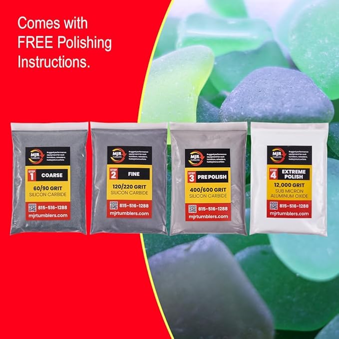 Refill Grit Kit w MJR Tumblers Premium Quality Extreme Polish 12,000 Grit Sub Micron Aluminum Oxide Polish for Unparalleled Result. For 18lb Rock Tumblers w Silicon Carbide, Disabled and Veteran Owned