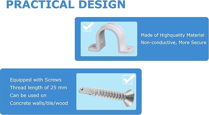 10 Set Pipe Clamps,SCH 1/2 in (20 MM) PVC Pipe Strap Clips,Two Hole Plastic Pipe Clamps,Conduit Strap Clamps