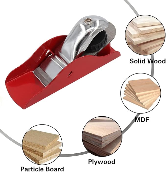 Mini Hand Planer 3-1/2 inch Red Adjustable, used for Wood Craft Processing, Carving and Trimming Projects, Carpenter DIY Model Making (Hand Planer Red)
