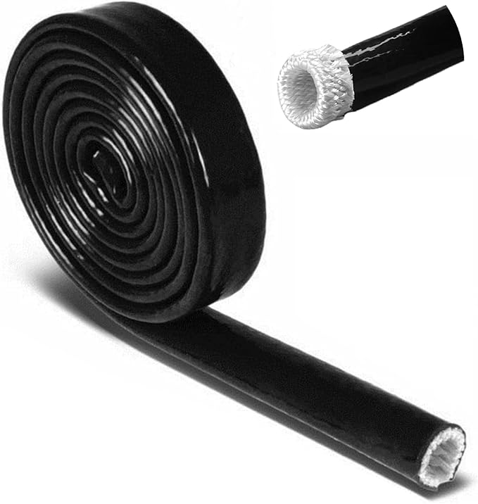 Insulation Heat Shielded Fire Thermo Armor Fire Sleeve Silicone Coated Fiberglass Heat Protection for Automotive Hose Lines & Electrical Wiring-（Black 1" ID x3.3FT）