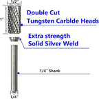 Carbide Burr Set 1/4" Shank SB-5 Die Grinder Bits Tungsten Double Cut Burr Bits (1/2" Cutter Dia X 1" Cutter Length) for Die Grinder Kits Metal Grinding Drilling Polishing (3pcs)