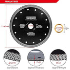 DT-DIATOOL Diamond Granite Blade 7 Inch for Marble, Porcelain, Ceramic, Brick. Titanium Carbide, Circular Saw Blade. Recommended RPM: 5000, Max RPM: 8500