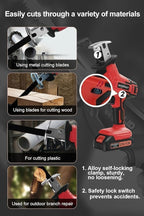 Cordless Reciprocating Saw for Home & Outdoor Use, 2×2.0Ah Batteries, Variable Speed, Red Compact Saw Kit with Blades for Wood/Metal/PVC Cutting – Ideal for DIYers & Gardeners in All Seasons