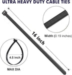 Zip Ties, RAZCC 1200pcs Black Cable Zip Ties 16 Inch, Heavy Duty Plastic Wire Ties with 50lb Tensile Strength, Self-Locking Black Nylon Tie Wraps for Indoor and Outdoor
