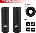 CASOMAN 1/2-Inch Drive x 17mm Deep Impact Socket, 2PCS Set, 6-Point, Metric, CR-MO