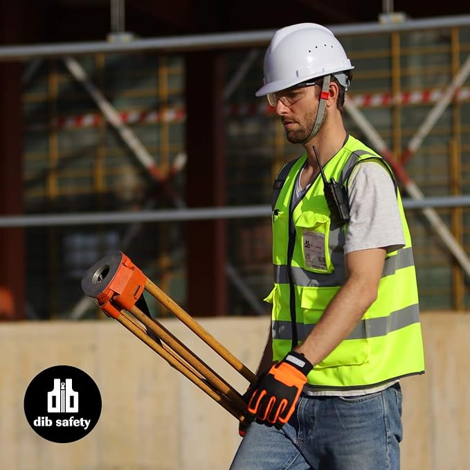 Dib Safety Vest Reflective ANSI Class 2, High Visibility Vest with Pockets and Zipper, Construction Work Vest Hi Vis Yellow 2XL