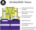 Dib Safety Reflective Vest High Visibility with Pockets and Zipper, Yellow and Purple S