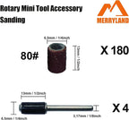 Merryland Drum Sander Sanding Band for Dremel 184pcs, 80# 1/4" Sanding Sleeve 180pcs and Mandrel 4pcs Rotary Tool, Electric Power Tool Accessory DIY, RMTA184C2