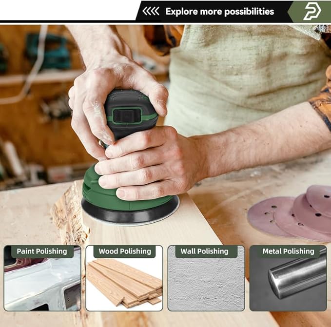 Prostormer 5-Inch Random Orbital Sander with 21PCS Sandpapers, 8000-13000RPM, 2.6AMP Palm Sander with 6 Variable Speeds, Dust Collection For Polishing, Sanding