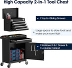 5-Drawer Tool Box with Wheels, Rolling Tool Storage Cabinet with Detachable Top Tool Chest and Locking Mechanism, Metal Tool Cart for Garage Workshop and Room Use (Black)