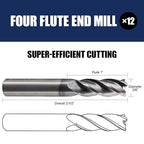 2 Pcs 3/8" Carbide Square End Mill, 4 -Flute TIALN Coated CNC Mill Bits for Steel, Alloy Steels, Hardened Steel, End Mills for Precision Milling Tasks, DIYers & Professionals