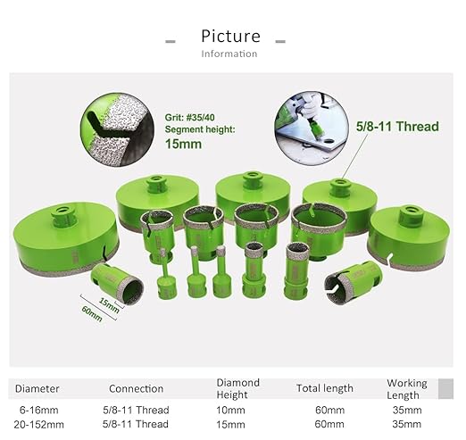 Diamond Core Drill Bits Set,25/35/45/50/65/75mm Tile Hole Saw Kit with 82mm Diamond Beveling Chamfer Bit for Porcelain Ceramic Tile Granite Marble