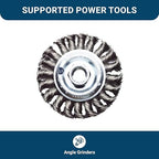 Benchmark Abrasives 4 Inch Standard Twist Knot Wire Wheel for Angle Grinder with 5/8"-11 Thread, Cleaning Narrow Holes, Deburring Grinding Wheels - Wire Wheel Attachment - Carbon Steel (4" x 1/2")