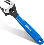 SHALL 10 Inch Adjustable Wrench, Cr-V Steel Spanner with Cushion Grip, Wide Jaw Black Oxide Wrench with Laser-etched SAE Scales for Home, Garage, Workshop and DIY