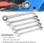 FIRSTINFO F3432SA Taiwan SAE Spline Box End Ratcheting Combination Wrench Set, Spanners with Anti-Slip V-Groove Open End | 5-piece | 72T | Lightweight | Mechanics Tray