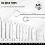HORUSDY 15-Piece Metric Wrench Sets, Premium Combination Wrench Set Metric 8-22mm, Max Torque, 12-Point, Chrome Vanadium Steel, with Storage Rack