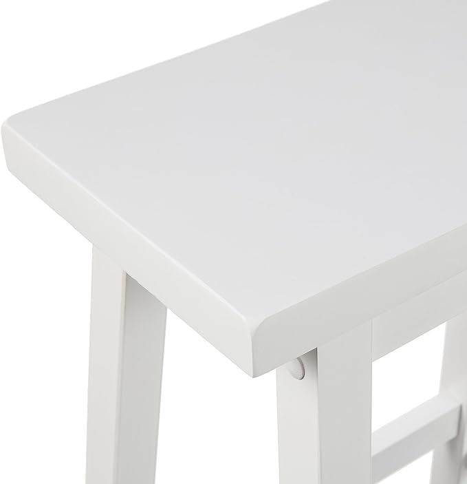 Amazon Basics Solid Wood Saddle-Seat Kitchen Counter Barstool with Footrest, Easy Assembly - 24-Inch Height - White - Set of 2