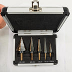 Step Drill Bits, 5PCS HSS Titanium Step Drill Bit Set,50 Sizes High Speed Steel Step Bits for with Aluminum Case