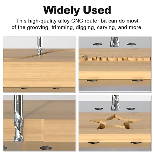 FivePears Up Cut Spiral Router Bit for CNC, 3/8 inch Cutting Diameter and 1-1/4 inch Cutting Length 3/8 inch Shank Carbide End Mill Router Bit for Wood Carving Engraving Grinding Grooving
