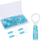 100 Pack Heat Shrink Ring Terminals - 3/8" - Blue 16-14 AWG Marine Grade Heat Shrink Wire Connectors - Tinned Red Copper Eyelet Wire Connectors