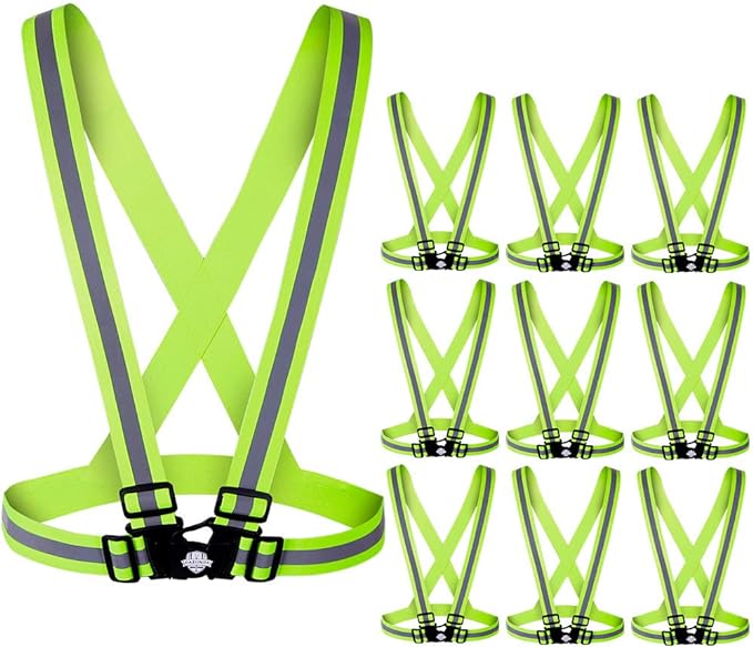 Dazonity High Visibility Safety Vest,10 Packs,Lightweight,Adjustable & Elastic Vest,Hi Vis Reflective Strips, Fit for Men & Women, Construction,Cycling, Runnning, Surveyor, (Yellow)