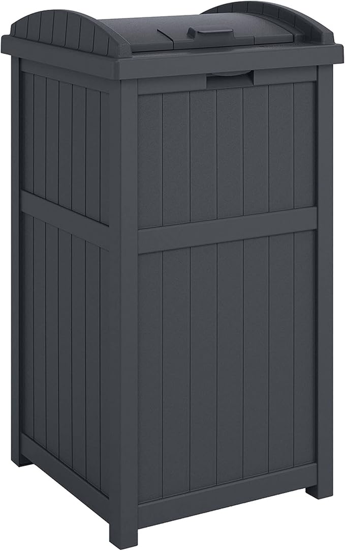 Suncast 2 Pack Trash Hideaway Refuse Container, Stylish Resin Outdoor Garbage Bin with Latching Lid, 30 to 33 Gallon Capacity, Cyberspace