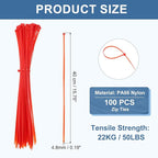 PATIKIL Cable Zip Ties 16 Inch, 100 Pcs Self-Locking Nylon Wire Tie Wraps Heavy Duty Cord Management with 50 lbs Tensile Strength for Indoor and Outdoor, Red (0.2" W)