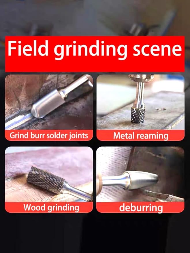 Carbide Burr Set 1/4" Shank SF-5 Die Grinder Bits Tungsten Double Cut Burr Bits (1/2" Cutter Dia X 1" Cutter Length) for Die Grinder Kits Metal Grinding Drilling Polishing (5pcs)