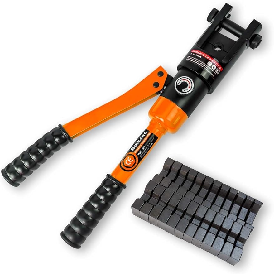 AMZCNC 16 Ton Hydraulic Wire Crimper Battery Cable Lug Terminal Crimping Tool WIth Standard US cable Dies,Crimps 6 AWG to 600 MCM, Cable Crimping Tool with 13 Pairs of Standard US cable Dies