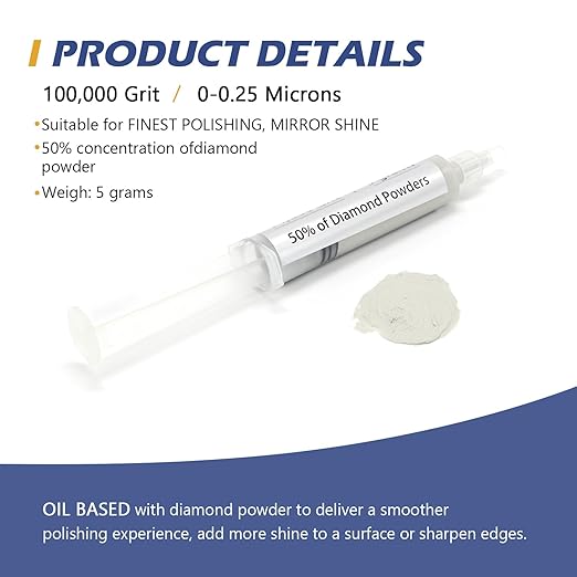 SCOTTCHEN Diamond Polishing Paste,100,000 Grit 0-0.25 Microns Lapping Compound with 50% Concentration of Diamond Powders for Jewelry, Metal, Ring, Glass, Coin,etc.-5 Gram