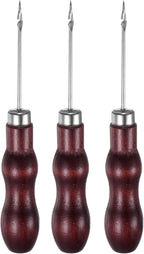 HARFINGTON 3pcs Handwork Sewing Awl Double Gourd Hook Head Awl Leather Punch Hole Tool with Wooden Handle Scratch for Broken Wire Drilling Stitching Repair and DIY Handmade, Rosewood Color