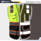 JKSafety 9 Pockets Hi-Vis Fluorescent Color Mesh Reflective Safety Vest for Men Women | Chaleco de seguridad para hombres y mujeres (100-Yellow-Black 5XL)