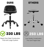 Rolling Stool with Wheels, Garage Shop Stool with Backrest, Roller Seat with Pneumatic Adjustable Height 16.93"-19.69", Heavy Duty Multi-Purpose Chair for Shop Salon Office Home, Black