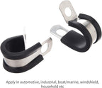 24pcs Wire Clamps 1/4 Inch, Stainless Steel 304 Cable Clamps Rubber Cushion, Pipe Clamp for wiring, lines, hoses and cables