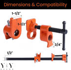 Y&Y Decor 4 Pack 1/2" Pipe Clamps for Wood Gluing, Heavy Duty Cast Iron, Professional Woodworking Tools