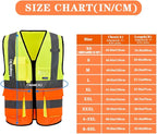 Small High Visibility Safety Vest with 7 Pockets, Multi Frontal Pockets Lighetweight Safety Vest with Reflective Strips and Zipper, Yellow&Orange Color Mixed
