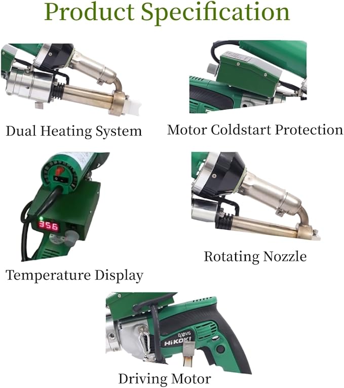 1600W Hand Extrusion Welder Gun Plastic Handheld Extruder Welding Gun Dual Heating System PP HDPE LDPE Pipe Welding Machine (110V Extruder)