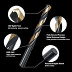 29Pcs Cobalt Drill Bit Set, 135 Degree Tip High Speed Steel with Black and Gold Finish, Stainless Steel, Plastic and Wood with Metal Indexed Storage Case 1/16"-1/2"