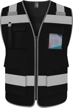 TCCFCCT Mesh Safety Vest for Men Women 5 Pockets Reflective Vest with Reinforced Zipper, High Visibility Construction Work Vest with Tabs for Walkie-talkie, Durable to Use, Meets ANSI/ISEA, Black, XXL