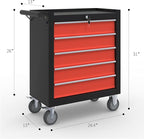 5-Drawer Rolling Tool Boxes,Metal Rolling Tool Chest with Wheels and Locking Tool Chest,Portable Metal Tool Box for Warehouse,Garage, Repair Shop, Workshop (Blackred, 5-Drawer)