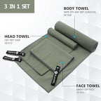 Eunzel 2 Pack Quick Dry Camping Towel, Microfiber Travel Towel 3 Size at 1 Pack,Fast Drying Towel Set for Camping, Beach, Gym, Sports, Yoga & Swimming Pool, Army Green/Orange
